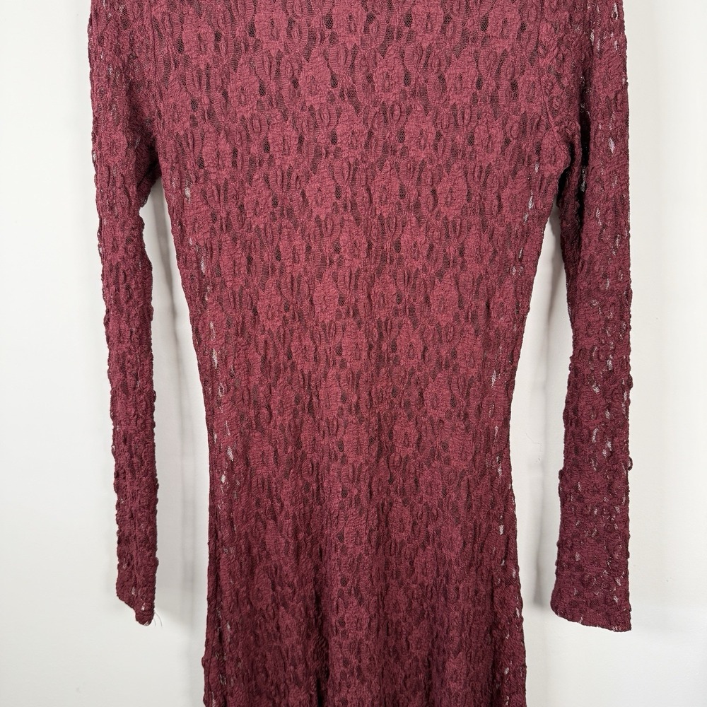 NWT Zara Maxi Dress Asymmetrical Maroon Women's Large Sheer Long Sleeve - Picture 3 of 8